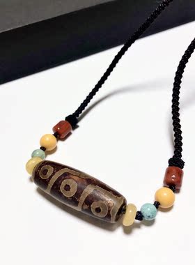 D933# 天然精品老台湾工艺9眼天珠锁骨珠西藏至纯工艺玛瑙珠吊坠