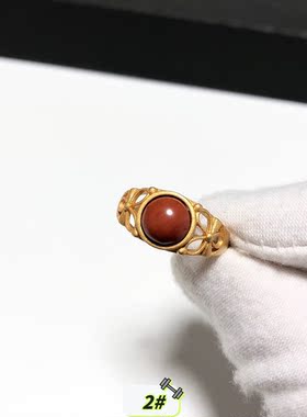 G151# 天然红石戒指9.5mm 开口戒托