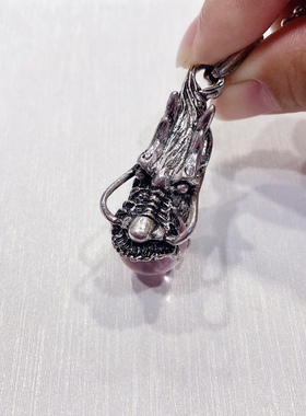 D330#天然星光粉水晶精工镶嵌龙头吊坠13mm 总尺寸41.5*22.5*16mm