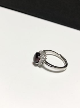 G65# 天然紫牙乌石榴石戒指7*5*2mm S925银开口戒托