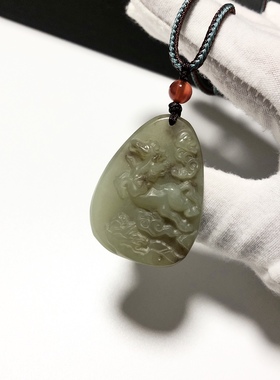 D800# 天然和田玉黄口料奔马吊坠 马到成功挂件39.8*29.5*15mm