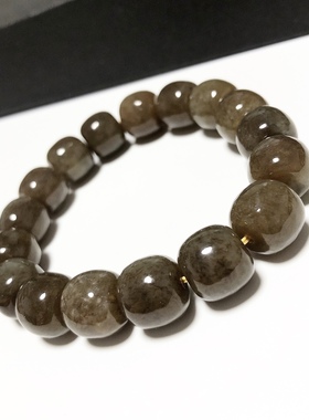 S1665# 天然和田玉糖料桂花膏老型珠单圈手链12*10mm 配证书