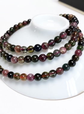 S26#天然巴西JI品老矿料黑玫瑰黑美人碧玺透体三圈手链5mm 19.11g