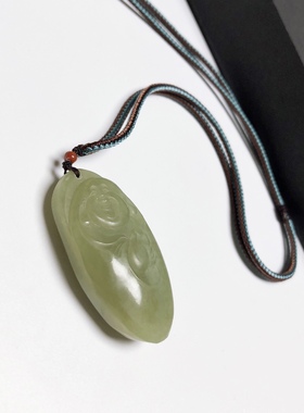 D1199# 天然和田玉黄口料佛公吊坠46*23*13.8mm 重22.09克 配证书