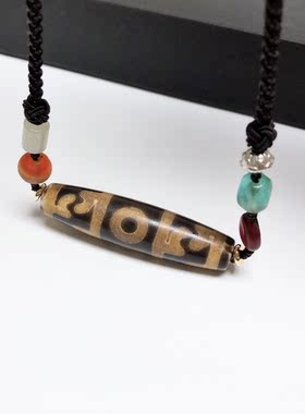 D964#西藏特色包浆玉化玛瑙老天珠玉髓血丝天珠项链吊坠53*12.9mm