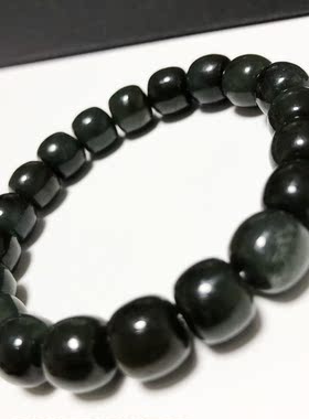 S1647# 天然和田玉老型珠单圈手链手串10*9mm 重量33.02-33.90克