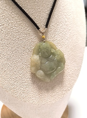 D253# 天然A货翡翠佛公笑佛吊坠38.8*38.5*6.8mm