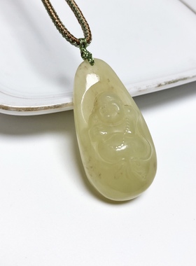 D1104# 天然和田玉黄口老料佛公吊坠42.8*21.8*12.8mm 重17.85克