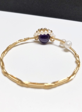 n90# 手工精编紫水晶珍珠脸谱手镯