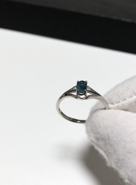 G145# 天然蓝托帕石宝石戒指6*4mm S925银开口戒托