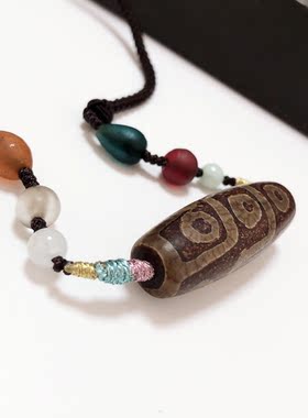 D925# 天然老台湾工艺9眼天珠锁骨链 西藏至纯工艺玛瑙吊坠