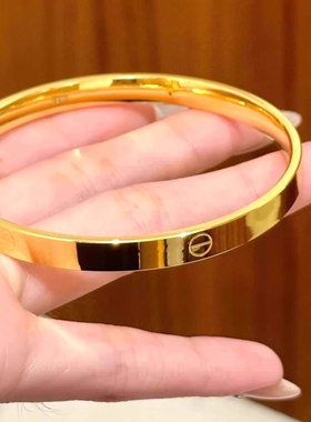【深圳水贝】卡家同款一字手镯金包银女光面素圈镯送女友老婆礼物