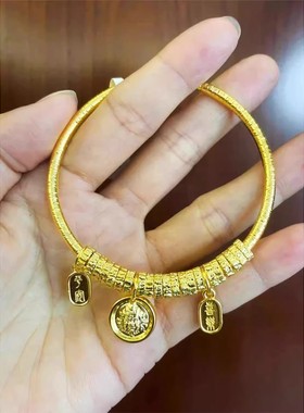 【深圳水贝】复古盘缠手镯金包银平安喜乐守护财运送女友闺蜜礼物