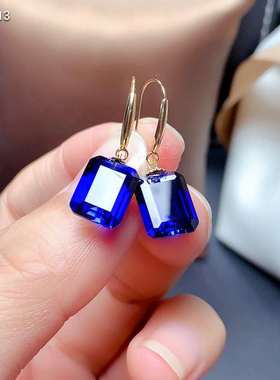 18K金蓝宝石方形耳环礼物项链坠
