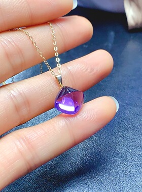 18k金镶嵌天然黄水晶糖塔吊坠颜色纯净礼物紫晶方糖锁骨项链坠