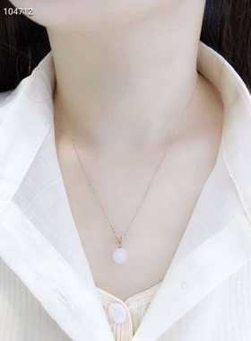 18K金天然和田玉圆珠项链坠