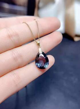 天然伦敦蓝托帕石配证书水滴吊坠