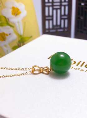 18k金天然碧玉项链挂件吊坠