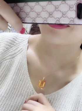 18k金紫水晶方形宝石吊坠