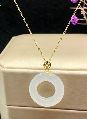 18k天然和田玉平安吊坠礼物足金