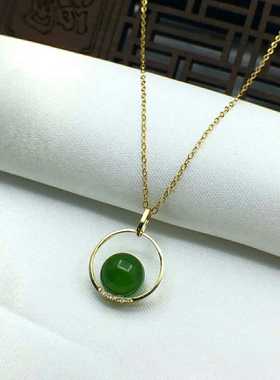 18K金天然翡翠时尚羊脂玉项链坠