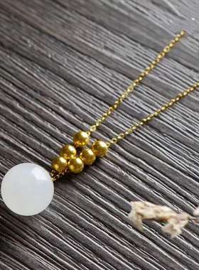 18k金转运珠6+1项链坠羊脂玉