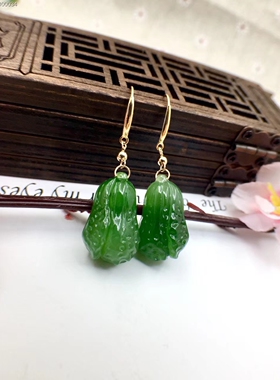 18k金镶嵌天然和田玉耳坠新品