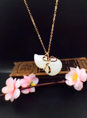 和田玉葫芦平安项链坠金镶玉