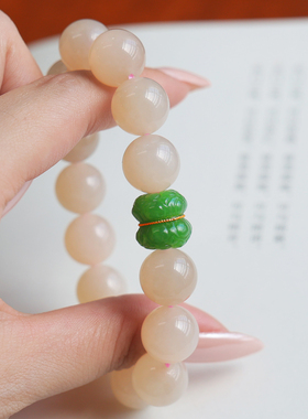 天然和田玉手串藕粉圆珠碧玉新中式简约玉石手饰女款并蒂莲旗袍