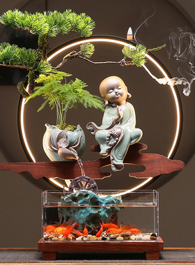 风水轮鱼缸办公室桌面乔迁装饰品