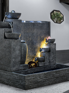 大厅落地简约现代风喷泉装饰摆件