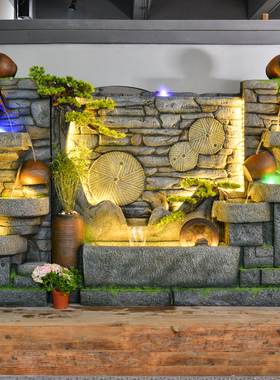 中式风别墅石磨大假山水景景观