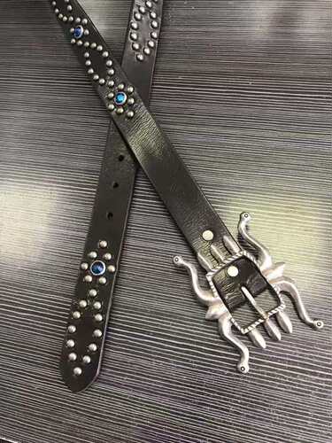 RRL新款皮带男复古黑色打钉铆钉皮带 八爪纯铜镀银皮带扣带宽33mm - 图2