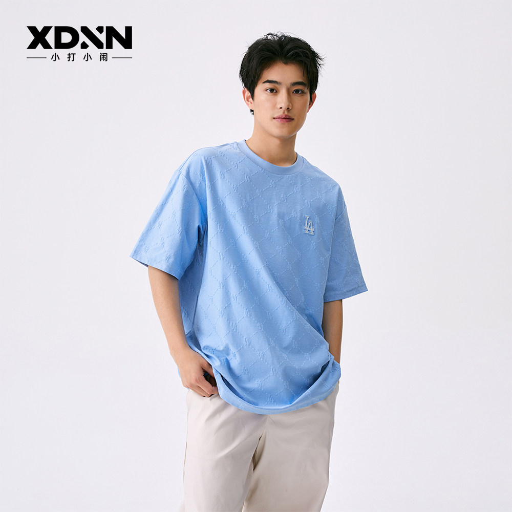 MLB 25秋季官方张凌赫同款短袖男钻石老花宽松半袖透气女T恤TSM01,淘宝优惠券,粉丝福利购,淘宝优惠卷