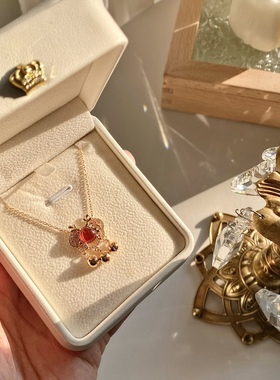 橘子酱银饰 / 原创设计s925银贺岁好运生肖龙石榴石平安锁项链女
