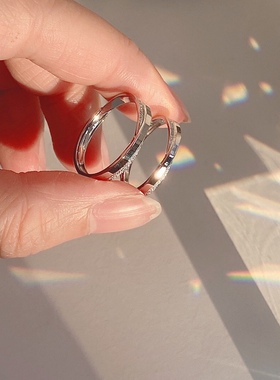 简约开口菱形s925纯银情侣对戒