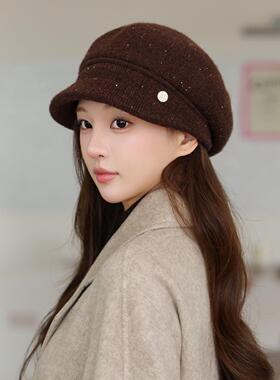 帽子女冬季新款针织毛线帽时尚加厚保暖鸭舌防寒贝雷帽洋气妈妈帽