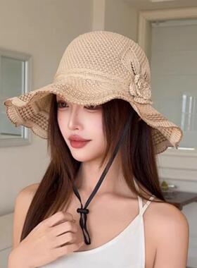 新款帽子女夏季镂空遮阳帽渔夫帽女士户外洋气透气防晒沙滩太阳帽