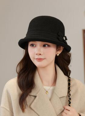帽子女2026新款时尚潮流秋冬冷帽女保暖渔夫帽女显脸小毛呢礼帽子