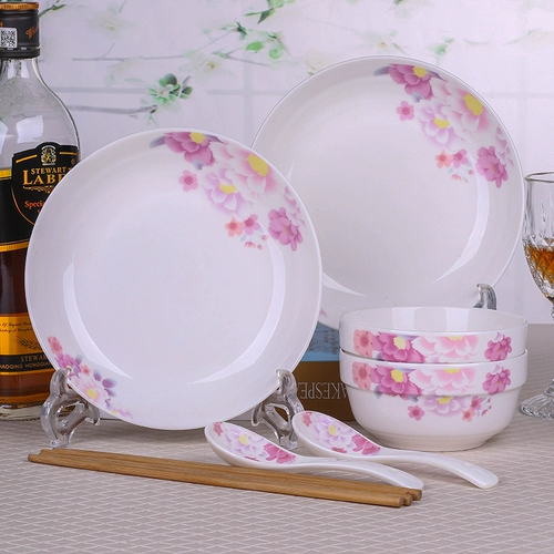 Специальное предложение Jingdezhen 2 People Керамическая посуда для посуды блюда и палочки для пары с пары простота 2 миски, 2 тарелки, 2 ложки, 2 палочки для палочек
