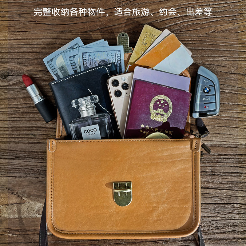 真皮斜跨复古小方包女士头层植鞣牛皮手机包小众单肩包百搭小包潮,淘宝优惠券,粉丝福利购,淘宝优惠卷