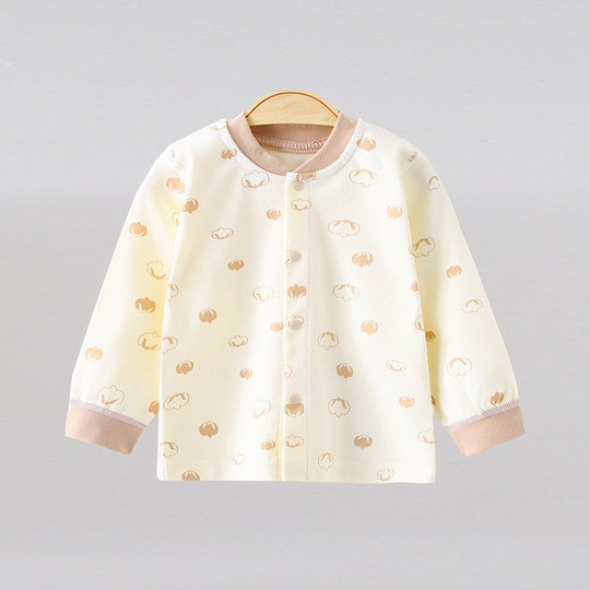 0-2岁宝宝秋衣春秋装纯棉无骨婴儿上衣单件对扣睡衣新生儿打底衫