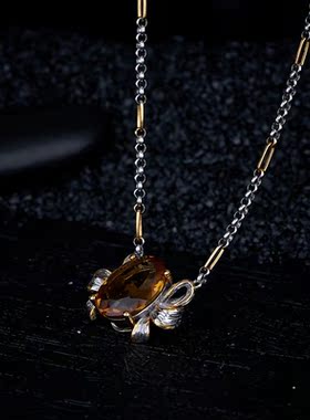 天然黄水晶吊坠女银饰S925银意大利工艺原创设计