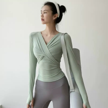 HiSunday Sports Blouse Women Green Marsh Fashion Temperament Running Fitness Display Slim V Collar Sports Yoga Clothes