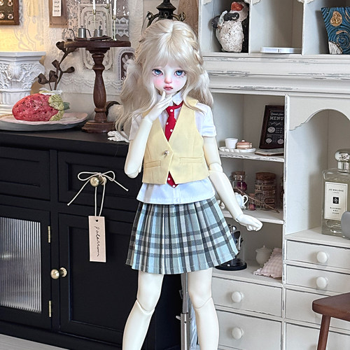 BJD1/4分娃衣 薄荷绿JK制服西装格裙套装 适配 大力力 MDD等 娃娃 - 图2
