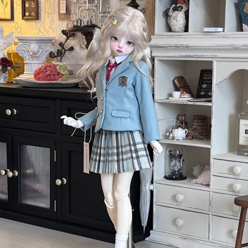 BJD1/4分娃衣 薄荷绿JK制服西装格裙套装 适配 大力力 MDD等 娃娃 - 图0