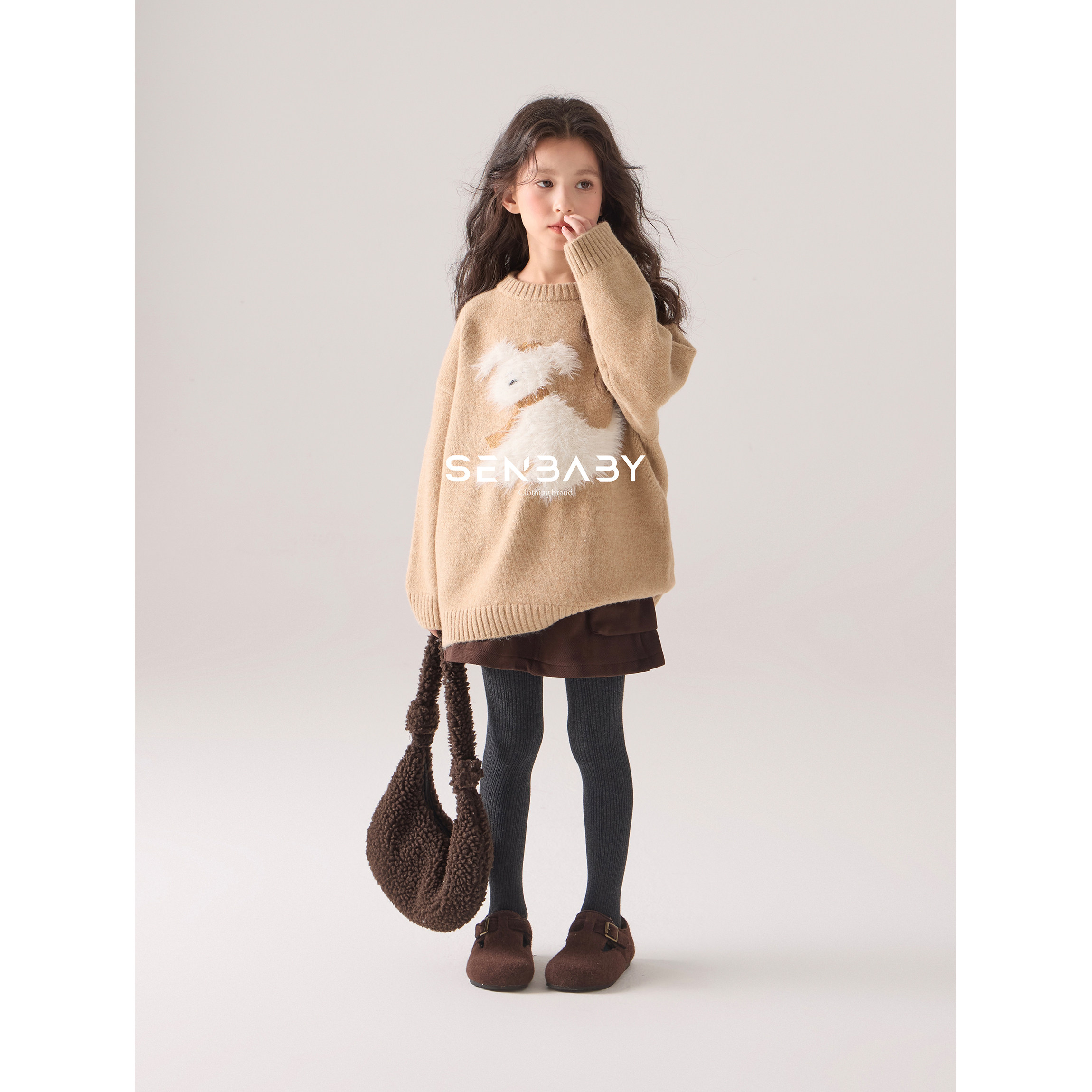 senbaby童装女童长袖针织衫上衣2025冬新款儿童可爱立体小狗毛衣,淘宝优惠券,粉丝福利购,淘宝优惠卷
