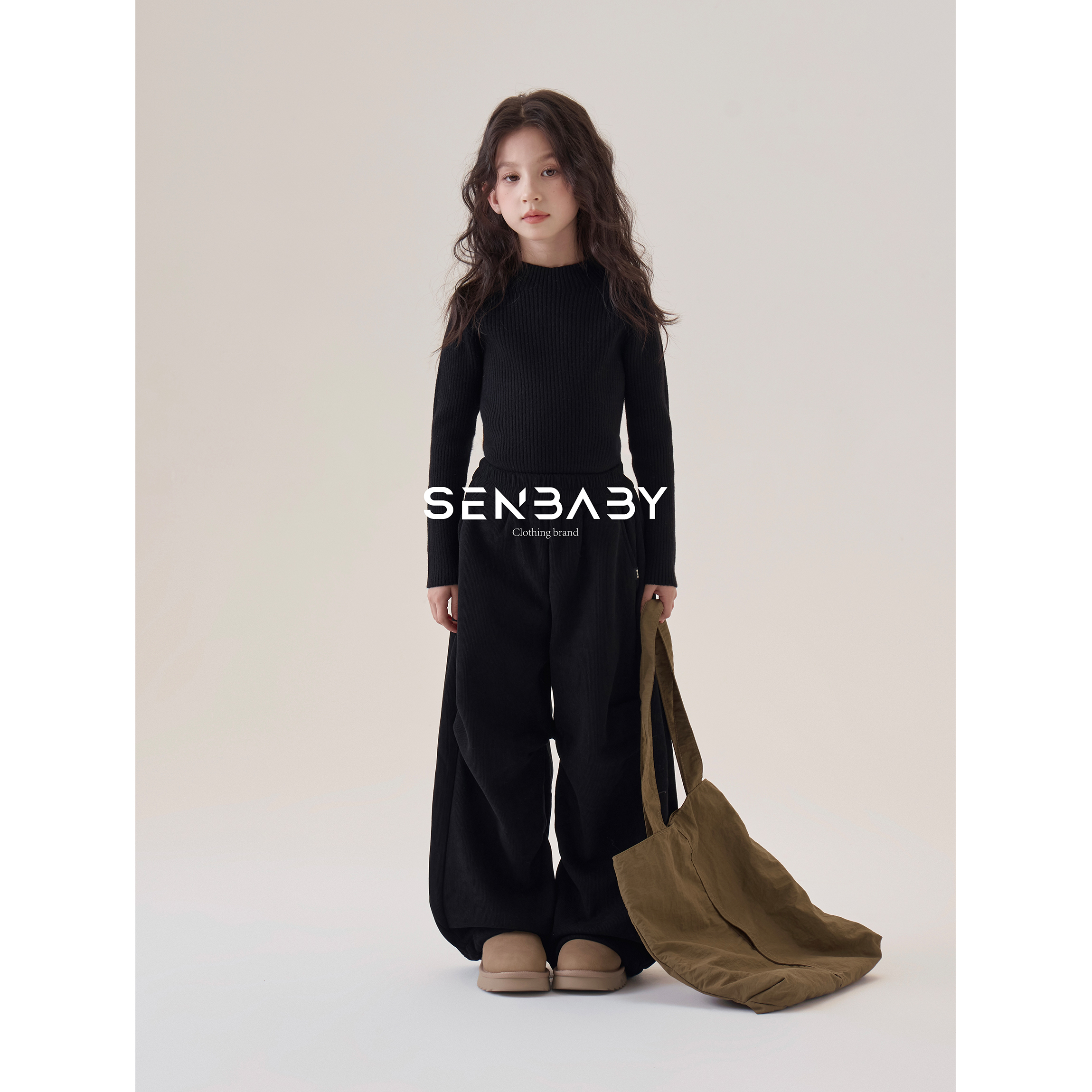 【现货】senbaby童装女童针织衫2025秋冬新款上衣纯色毛衣打底衫 - 图2