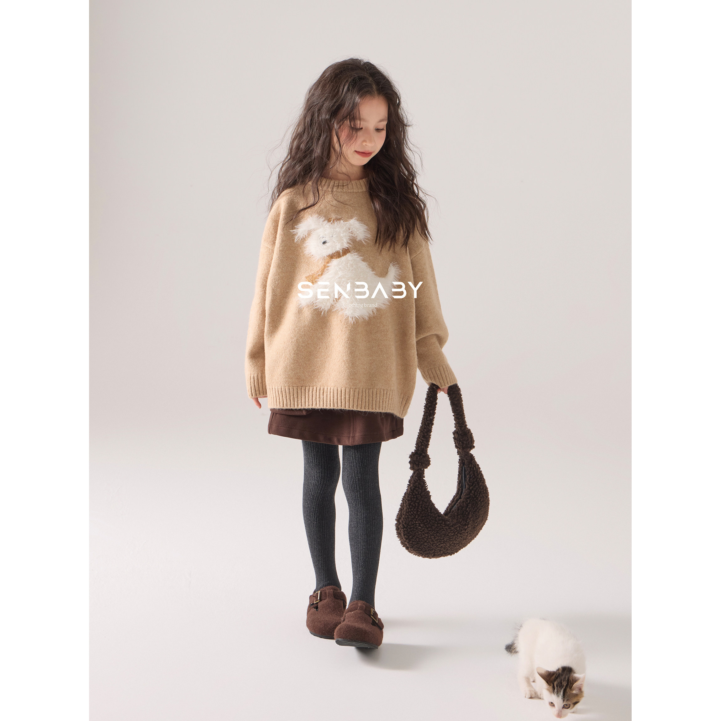 senbaby童装女童长袖针织衫上衣2025冬新款儿童可爱立体小狗毛衣,淘宝优惠券,粉丝福利购,淘宝优惠卷
