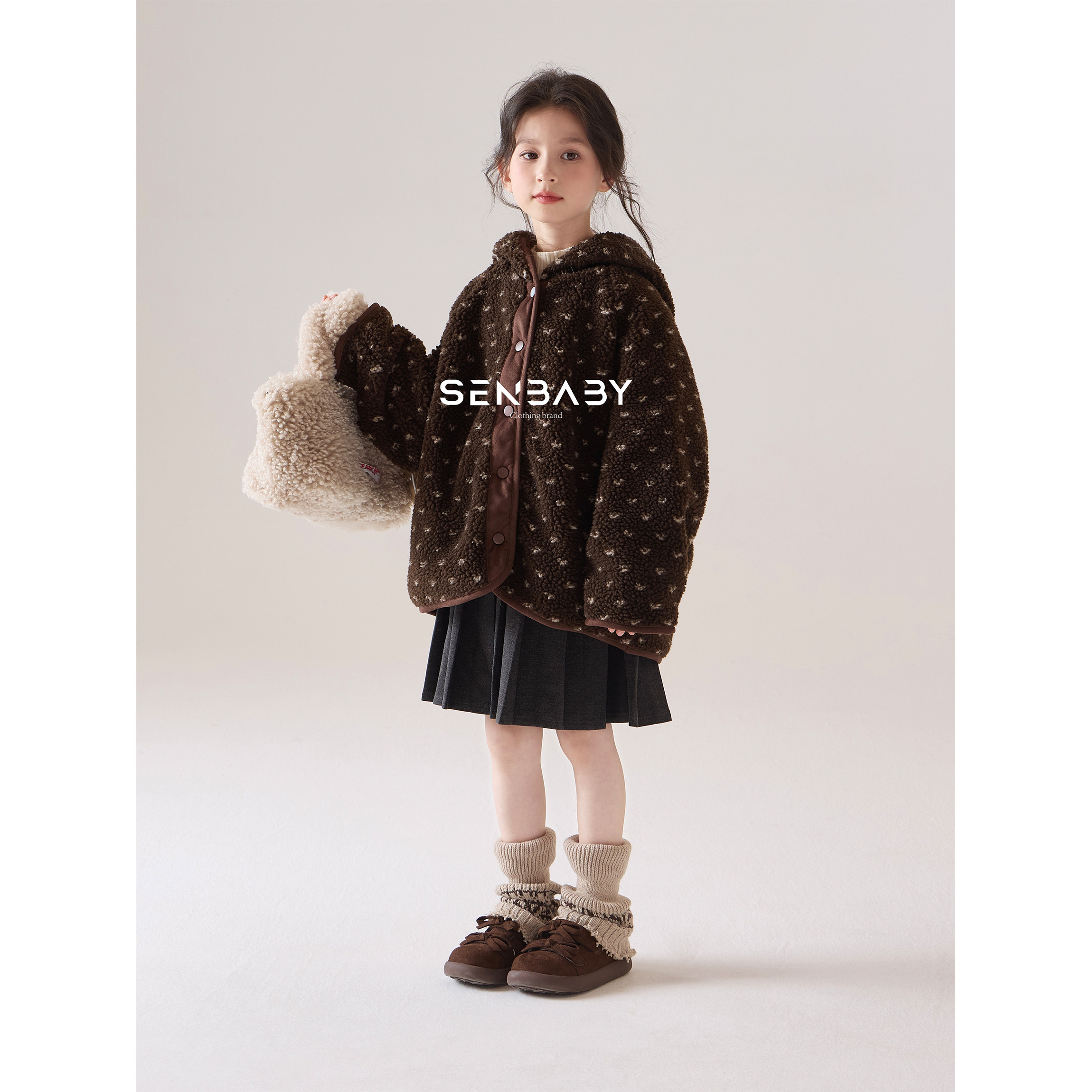 【现货】senbaby童装女童保暖两件套儿童爱心毛绒外套百褶裙套装,淘宝优惠券,粉丝福利购,淘宝优惠卷